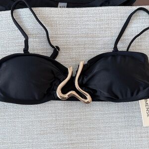 NWT Commense Black Bikini and skirt 3 piece Set with Gold Accents
